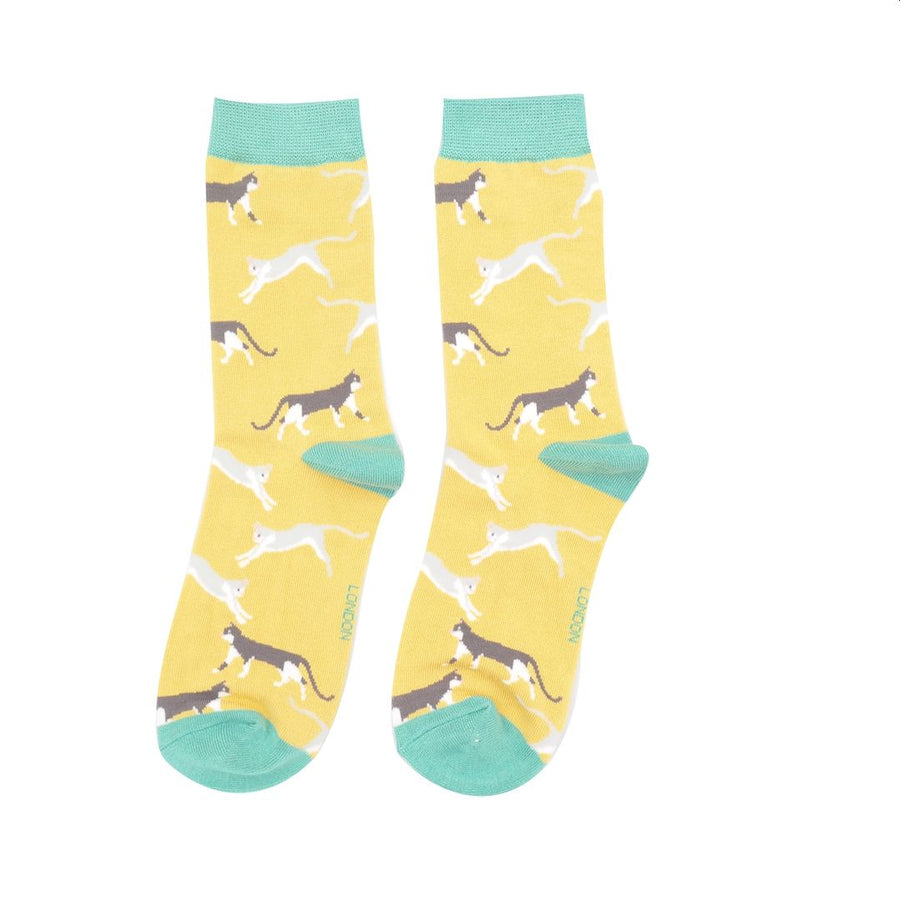 Wandering Cats Socks, UK 4-7 Yellow