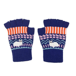 White Cat Embroidered Fingerless Gloves