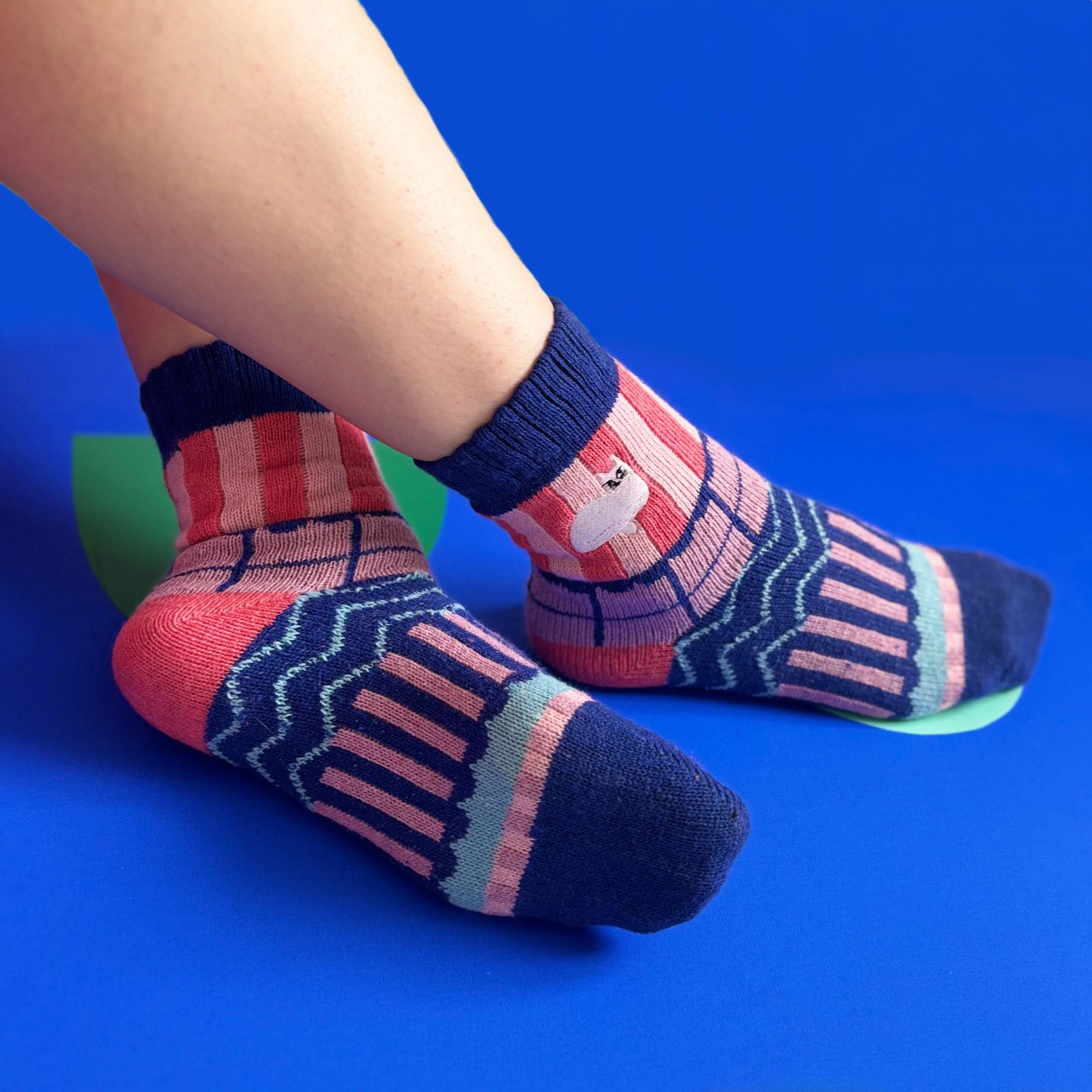 White Cat Embroidered Fair Isle Socks