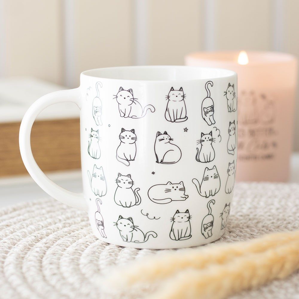 White Happy Cats Printed Mug