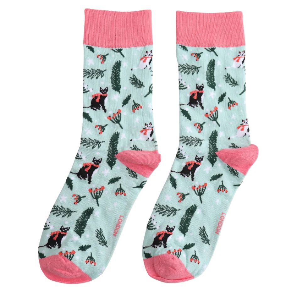 Wintry Cats Socks, UK 3-7