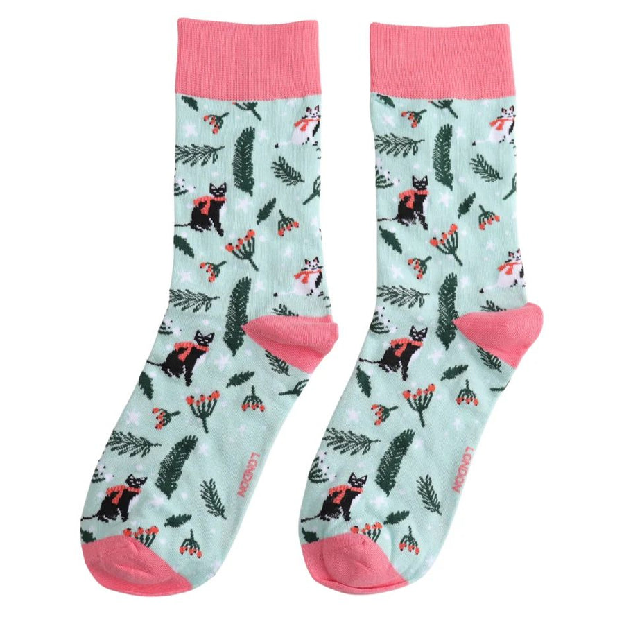 Wintry Cats Socks, UK 3-7