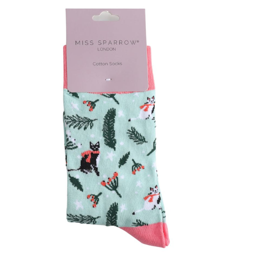 Wintry Cats Socks, UK 3-7