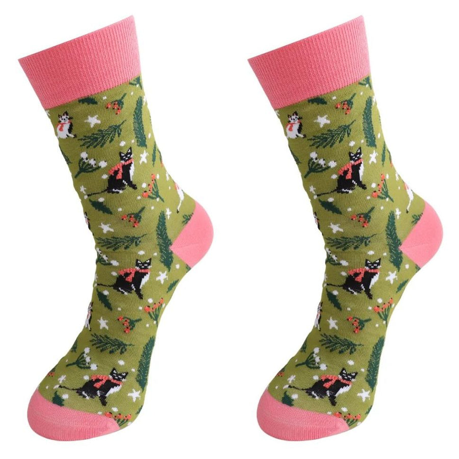 Wintry Cats Socks, UK 3-7
