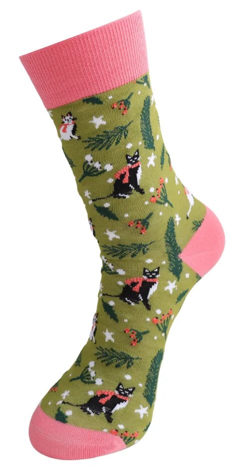 Wintry Cats Socks, UK 3-7