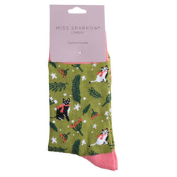Wintry Cats Socks, UK 3-7