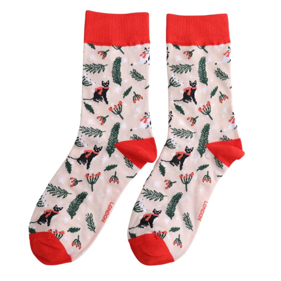 Wintry Cats Socks, UK 3-7