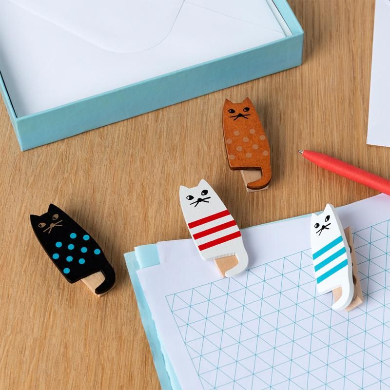 Mini Wooden Cat Pegs, 8 pack