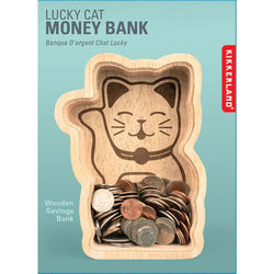 Lucky Cat Wooden Money Bank