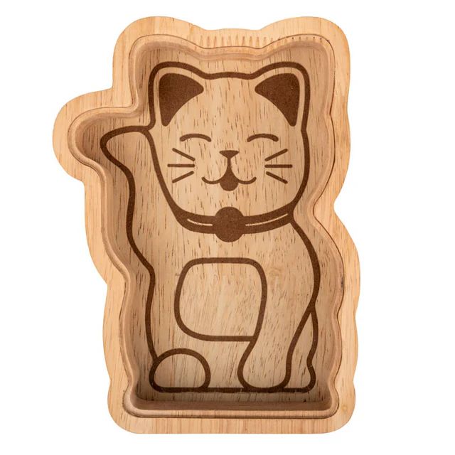 Lucky Cat Wooden Money Bank