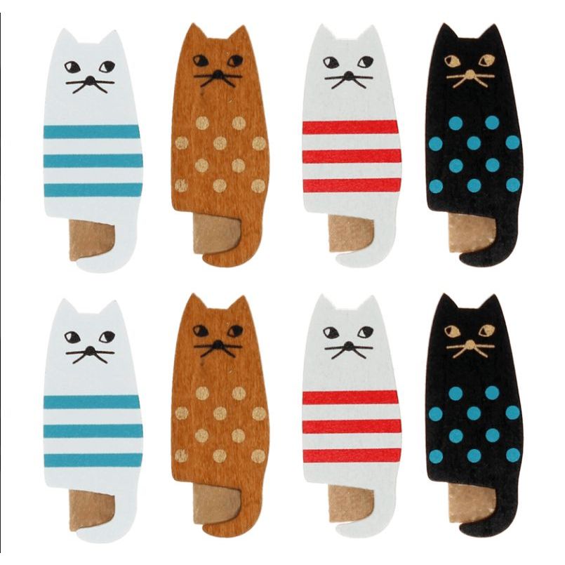 Mini Wooden Cat Pegs, 8 pack