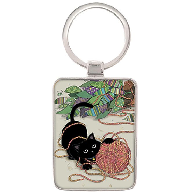 Black Kitty Keyring. Kitten with wool