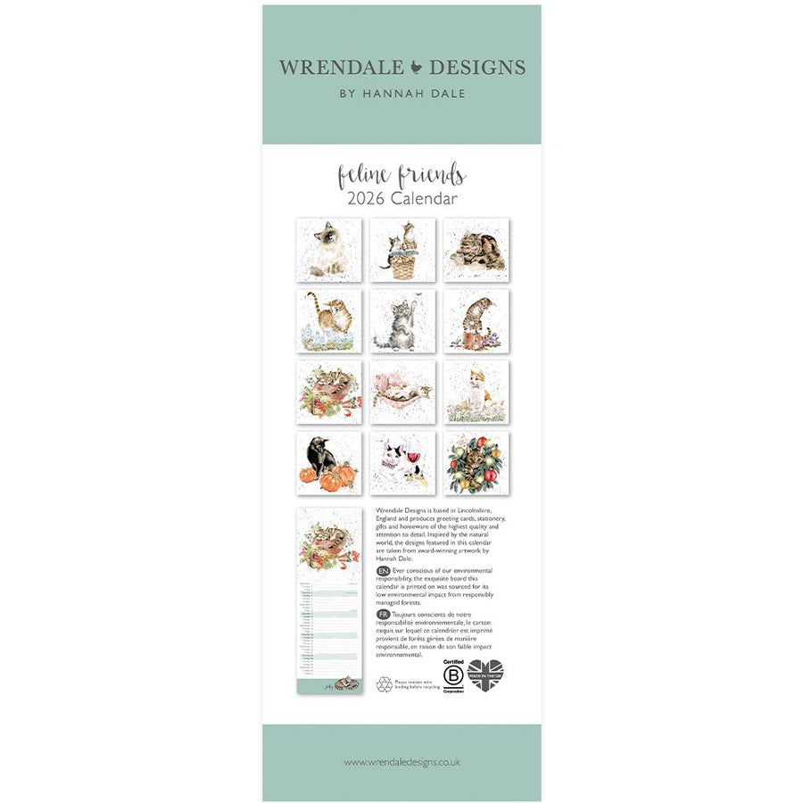 Wrendale Feline Friends 2026 Slimline Calendar