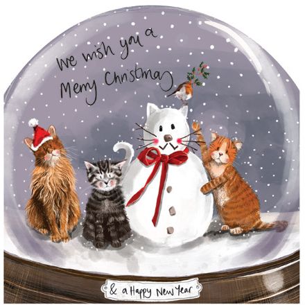 Cats & Snowman Snow Globe Card, by Alex Clark