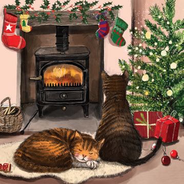 Fireplace Cats Christmas Mug
