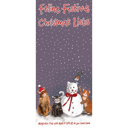 Alex Clark magnetic festive note pad front cover illustrated with festive cats, robin and snowman in a snowy setting