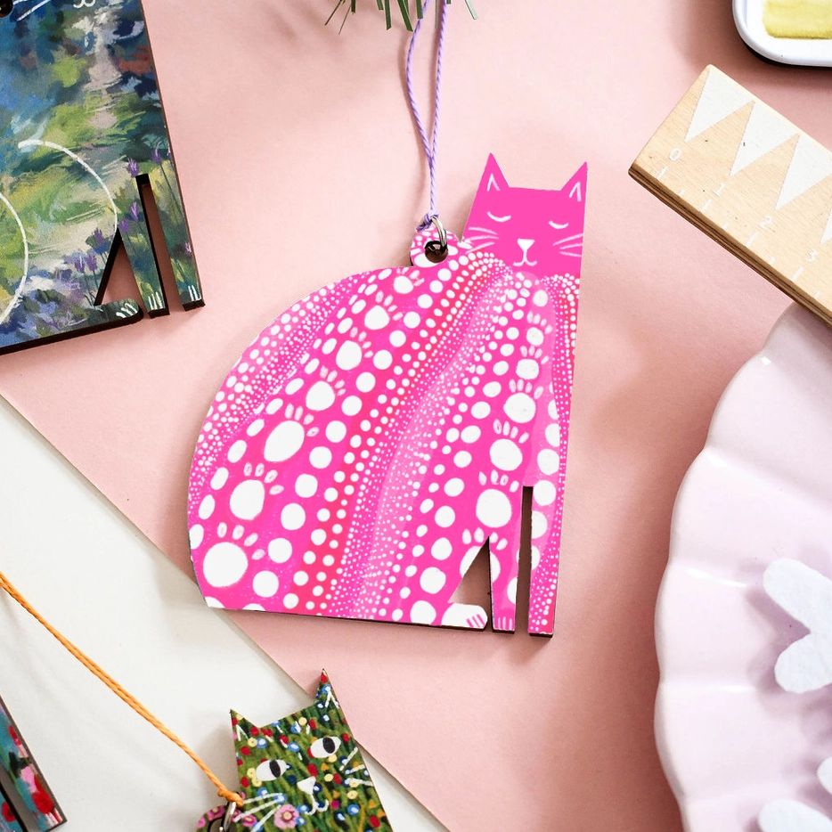 Yayoi Catsama Wooden Cat Hanging Decoration