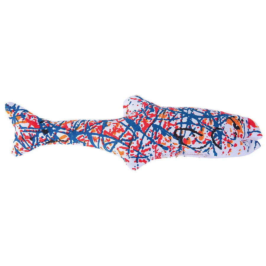 Rear view of Catnip Pollock Fish by Yeowww - Jackson Pollock style decoration