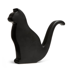 Black cat-shaped ceramic watering can on a white background