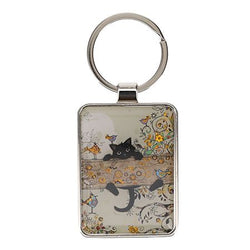 Black Kitty Keyring. Cat hanging from a tree branch