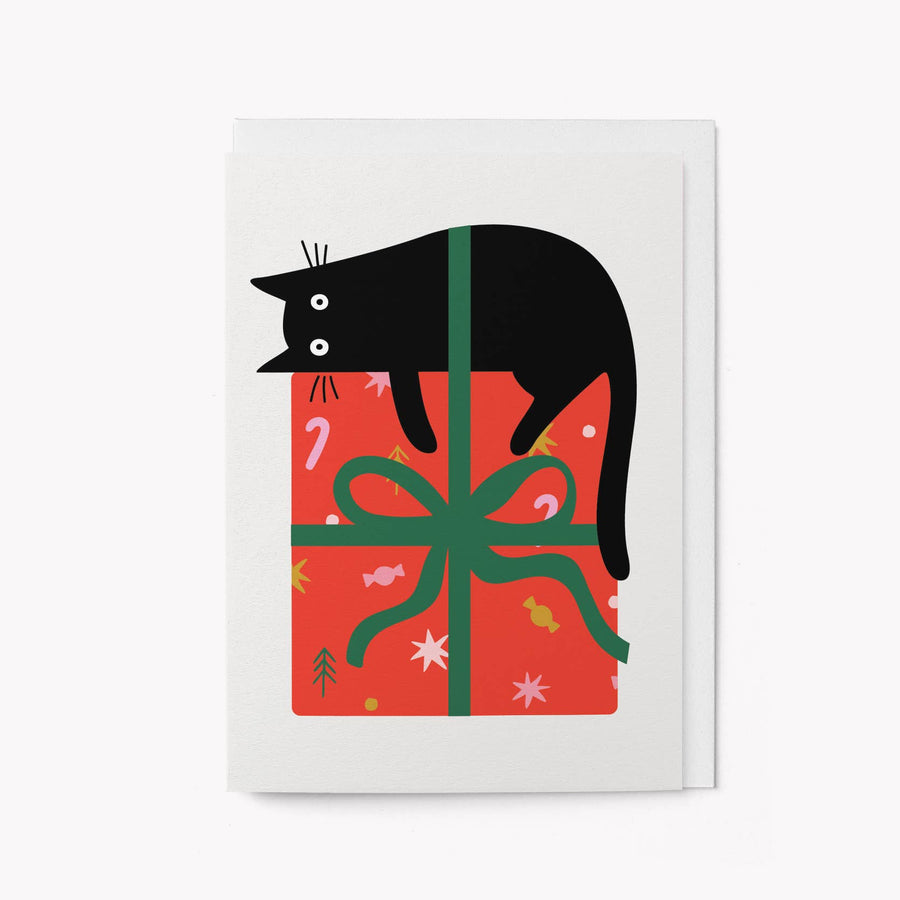 Cat on Gift Christmas card
