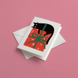 Cat on Gift Christmas card
