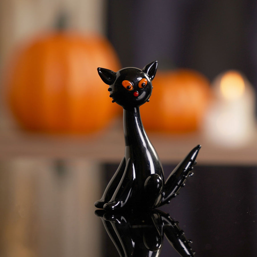 Black Glass Cat Spooky Figurine