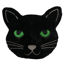 Black cat face cushion on a white background