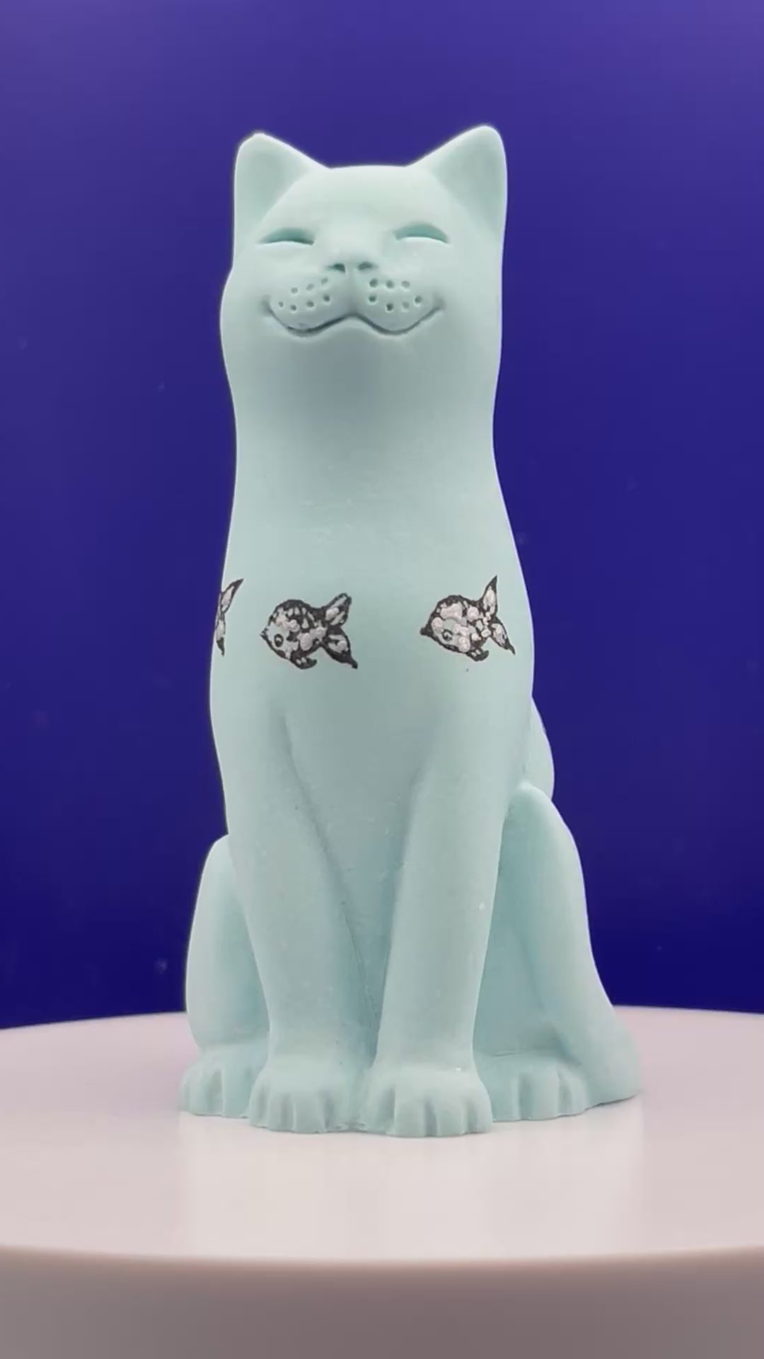 Cat Fish Hand Coloured Original Lucky Cat
