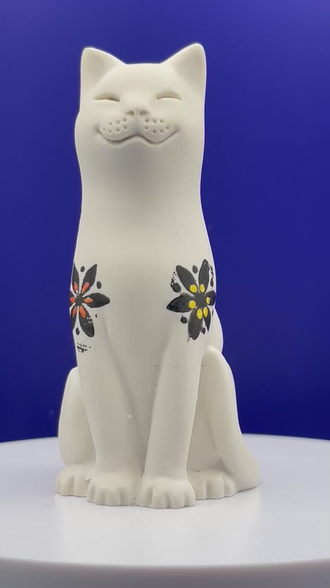 Retro Flowers Hand Coloured Original Lucky Cat