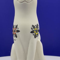 Retro Flowers Hand Coloured Original Lucky Cat