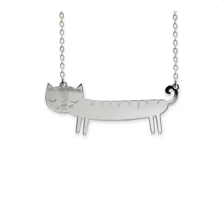 Silver Sausage Cat Acrylic Necklace