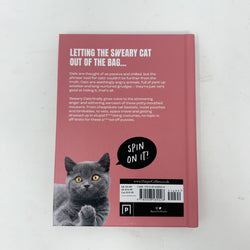 The back cover of a book titled Sweary Cats with a subtitle of 'LETTING THE SWEARY CAT OUT OF THE BAG.