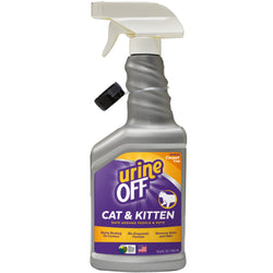 Spray bottle labeled 'urine off Cat & Kitten' on a white background