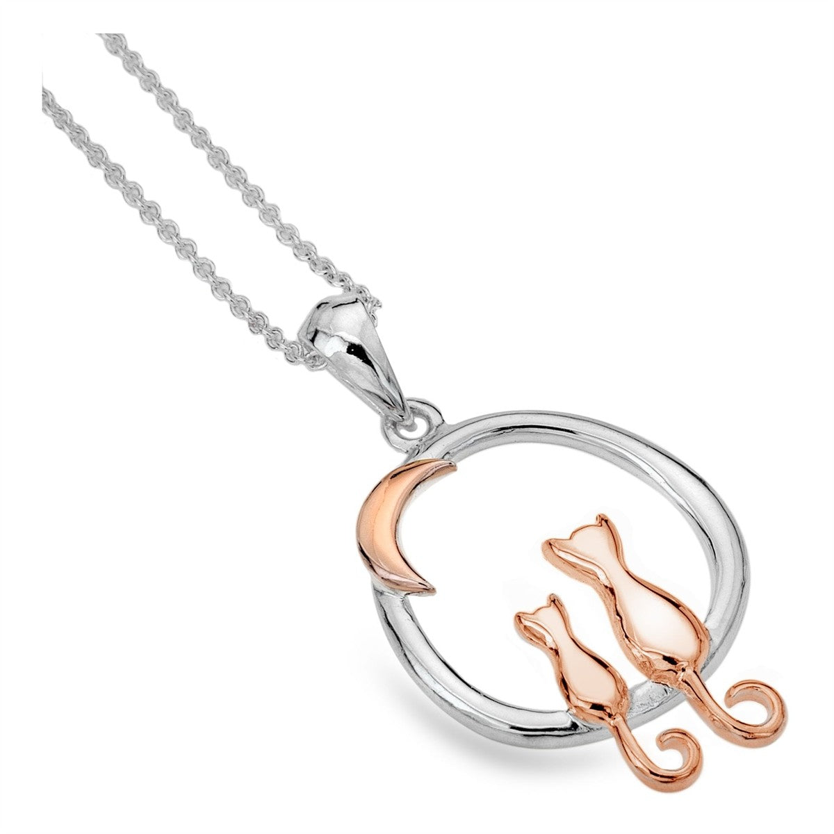 Cats under a Golden Moon Pendant