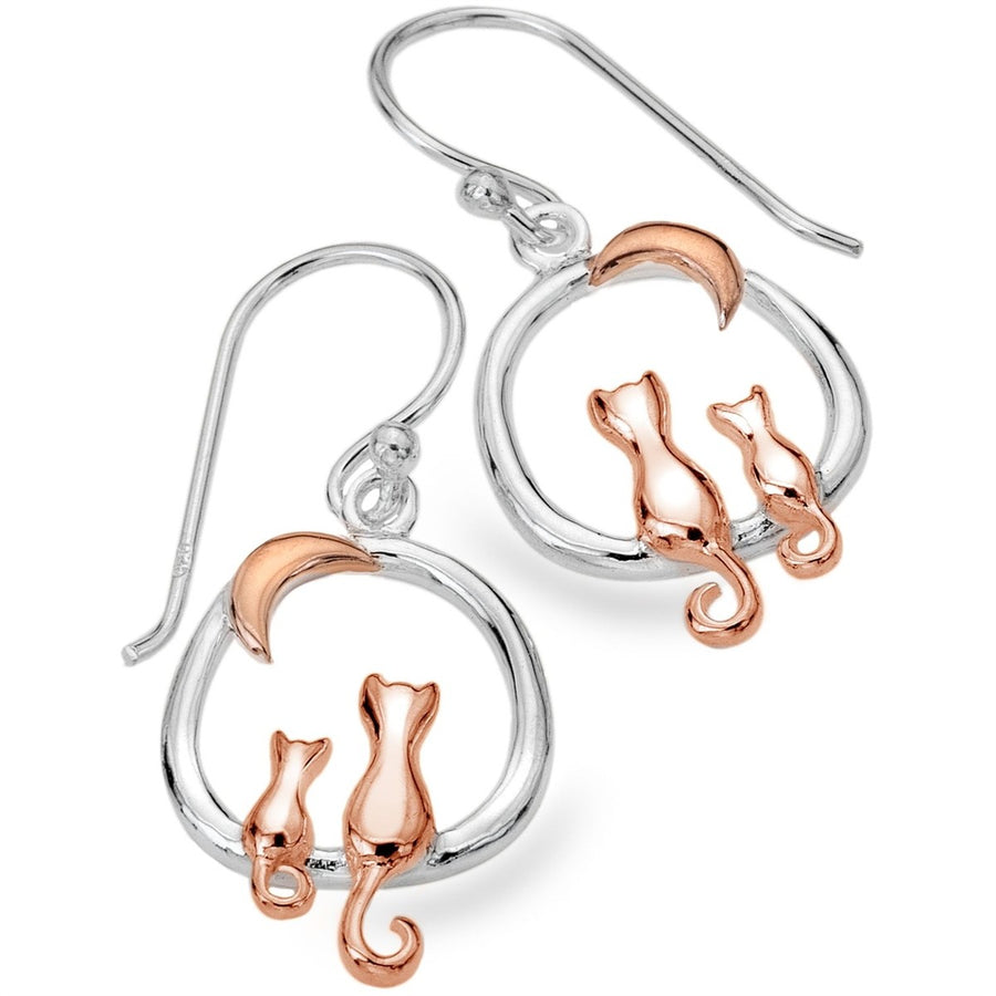 Cats under a Golden Moon Earrings