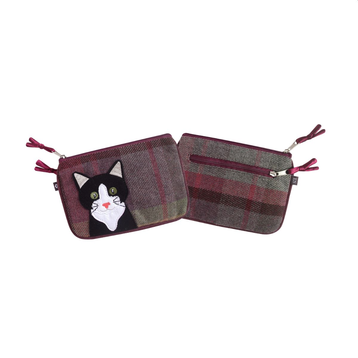 Black and white cat tweed purse
