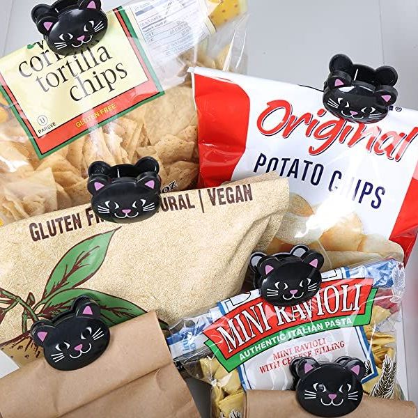 Mini Black Cat Bag Clips - Pack of 6