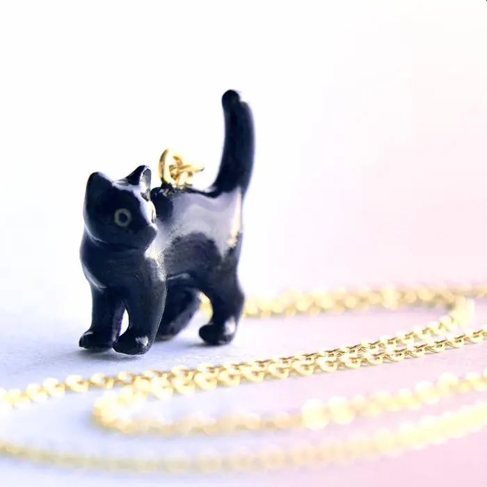 Black Cat Porcelain Pendant