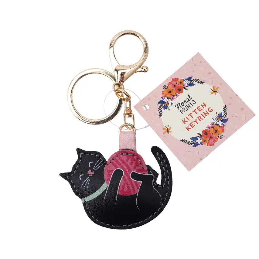 Black Kitten & Wool PU Keyring
