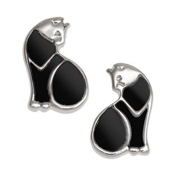 A pair of black and silver cat-shaped stud earrings