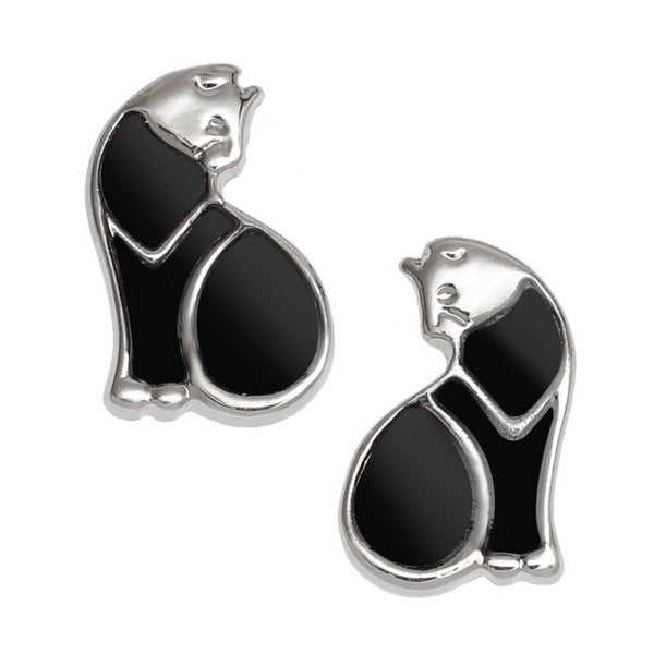 A pair of black and silver cat-shaped stud earrings