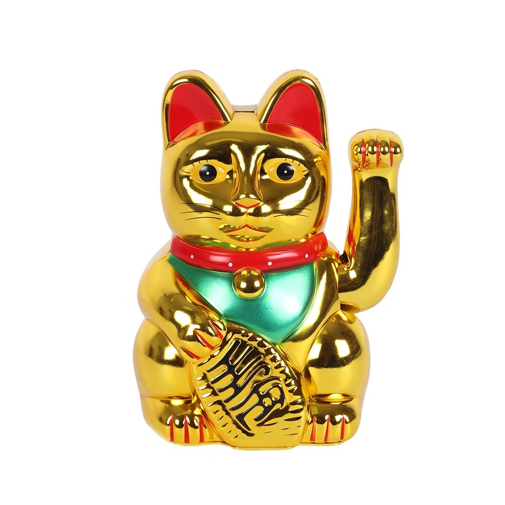Maneki Neko Gold Waving Lucky Money Cat 15cm