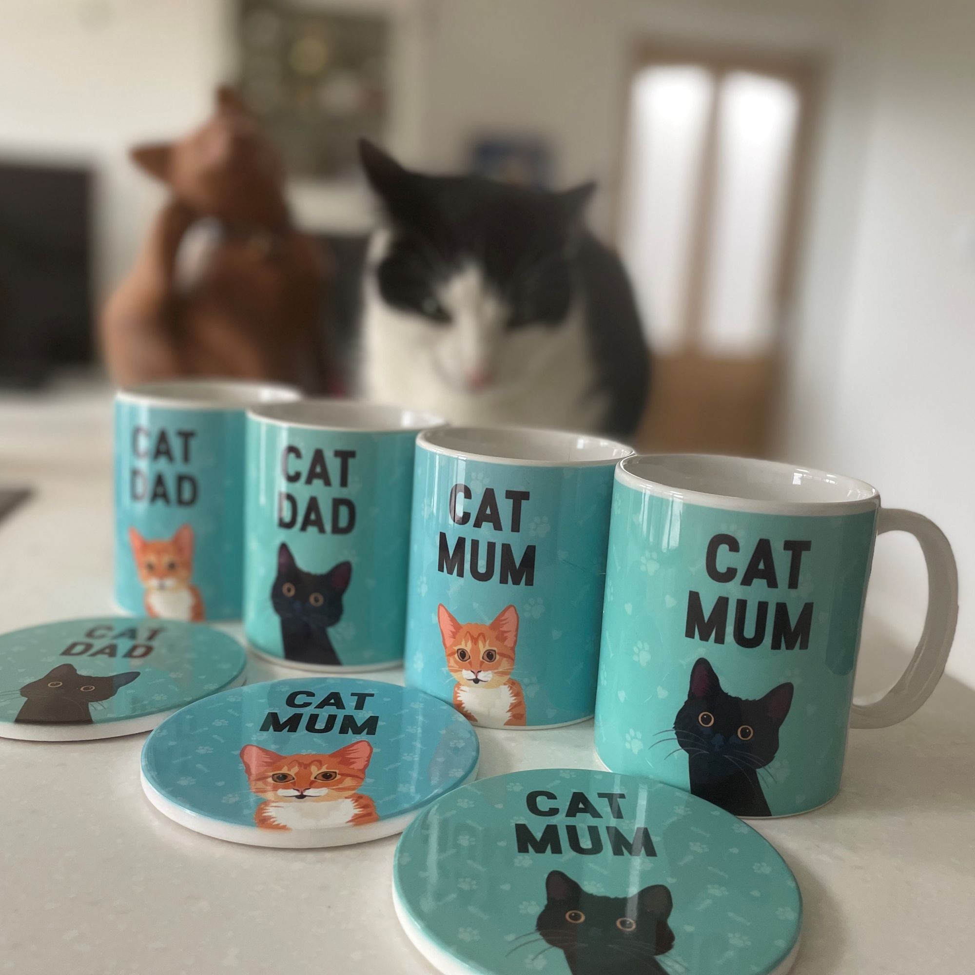 Cat Dad Mug & Coaster, Black Cat