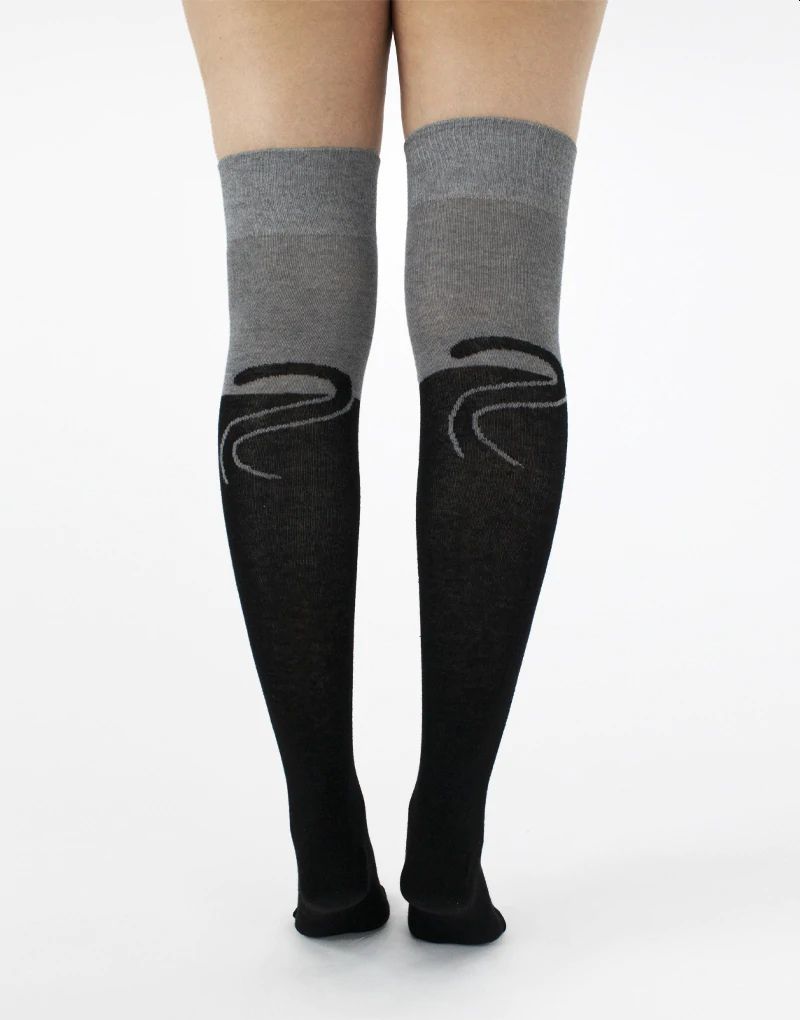 Over the Knee Cat Socks, grey-black
