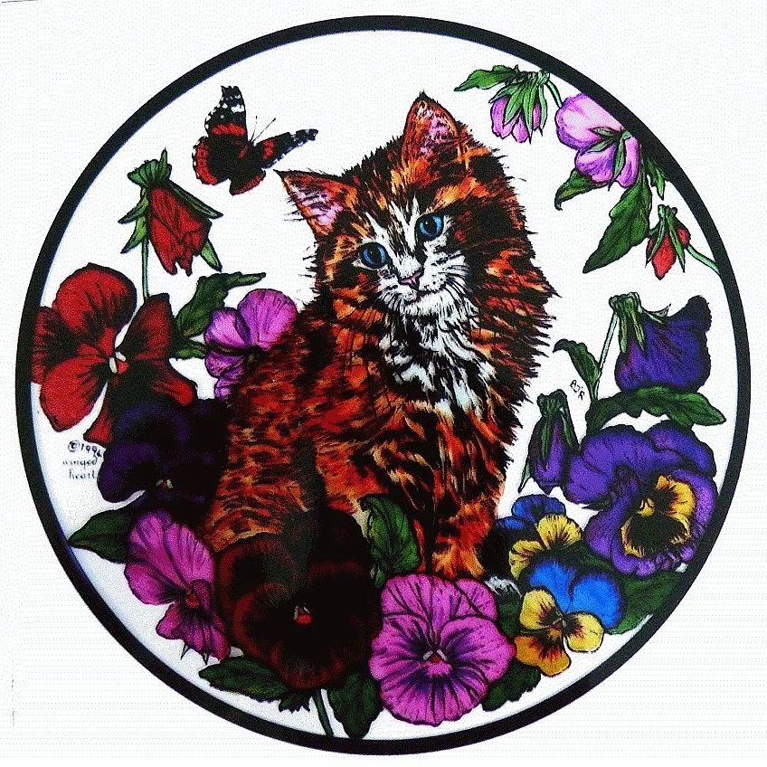 Cat and Pansies window cling