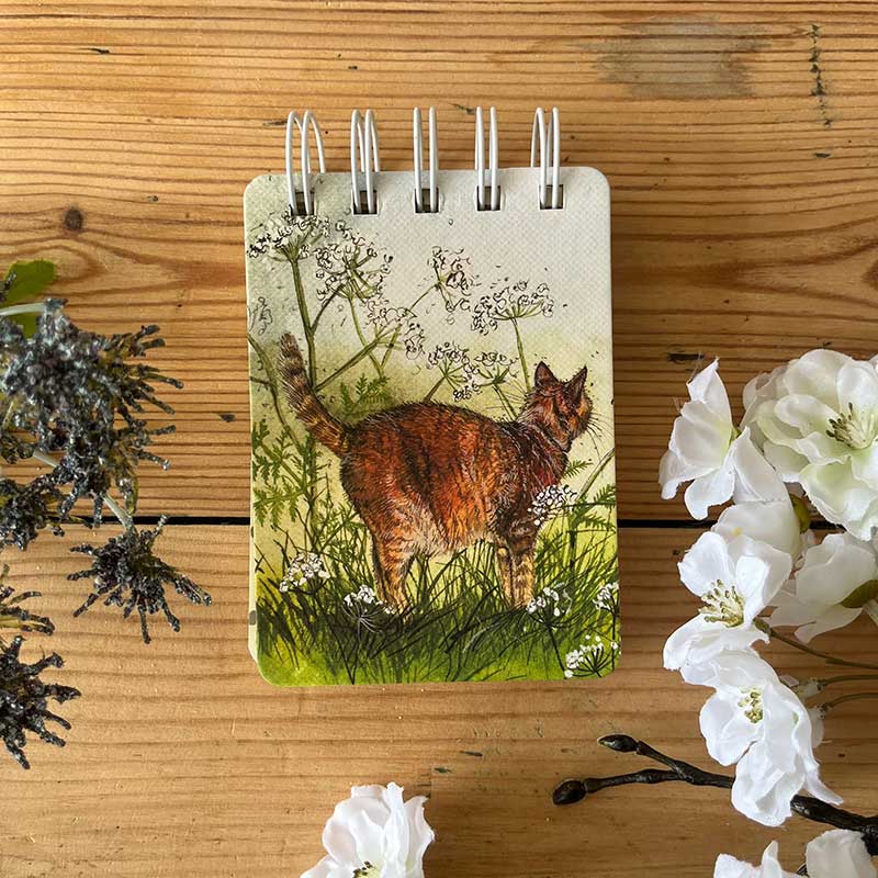 Cat in the Cow Parsley Spiral Notepad