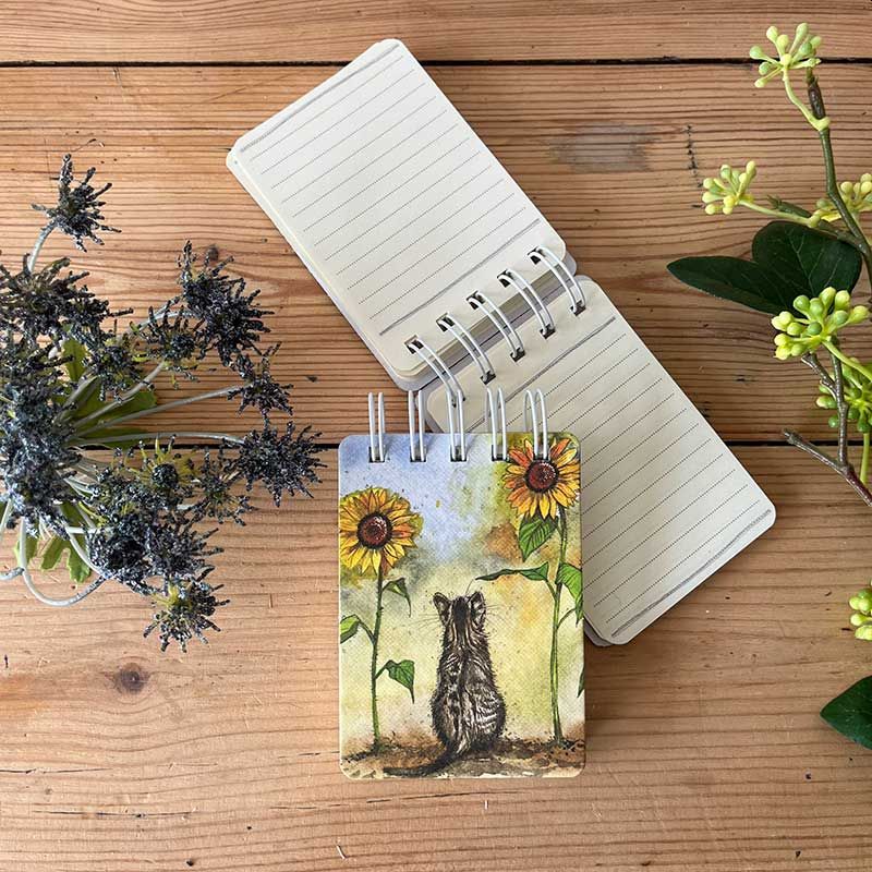 Bloc De Notas Espiral Pequeño Gatos Girasoles