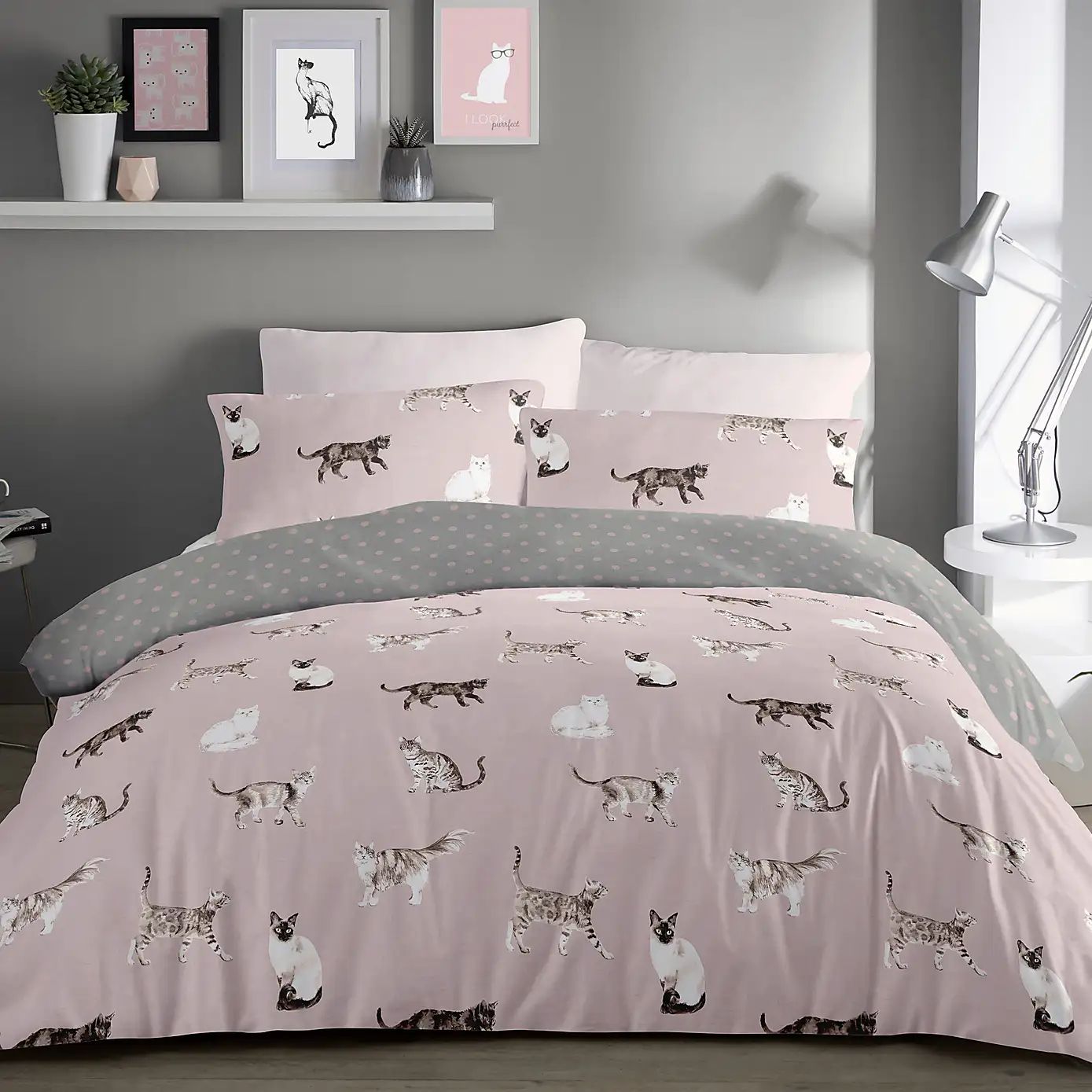 Cats Blush Reversible Duvet Set, Single