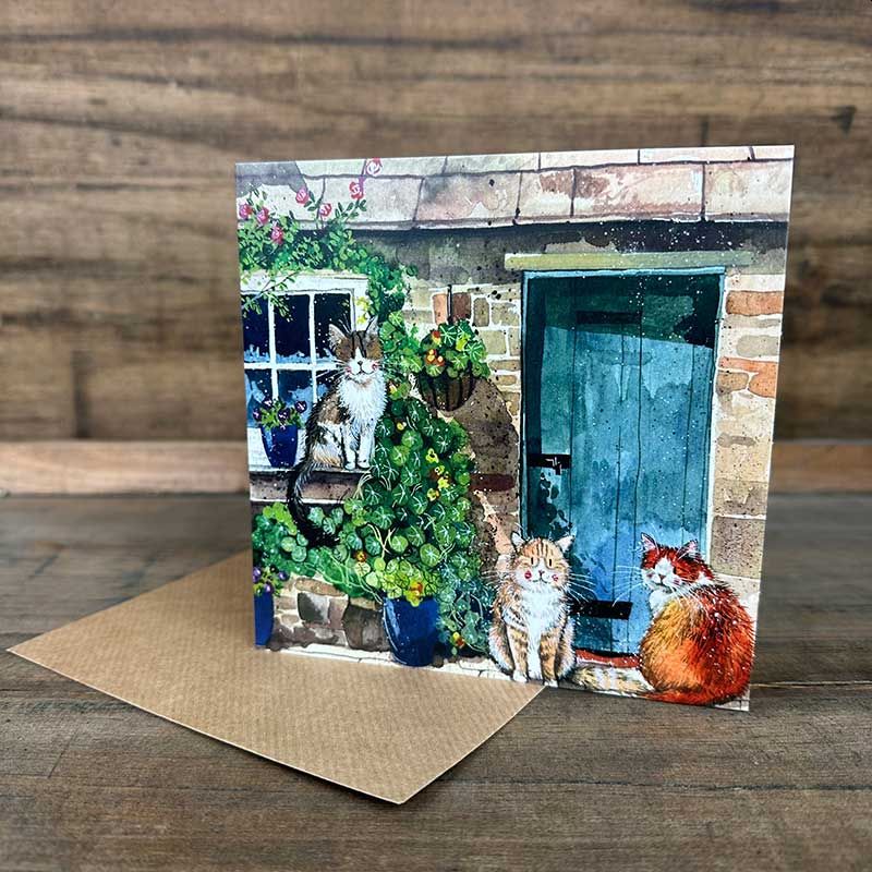 Cottage Cats Card, by Alex Clark